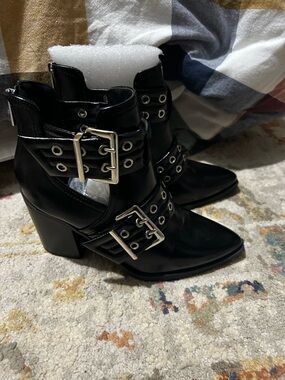Black Soda Silver Buckled Boots